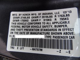 2014 HONDA CIVIC LX 4DR GRAY 1.8L AT A18736